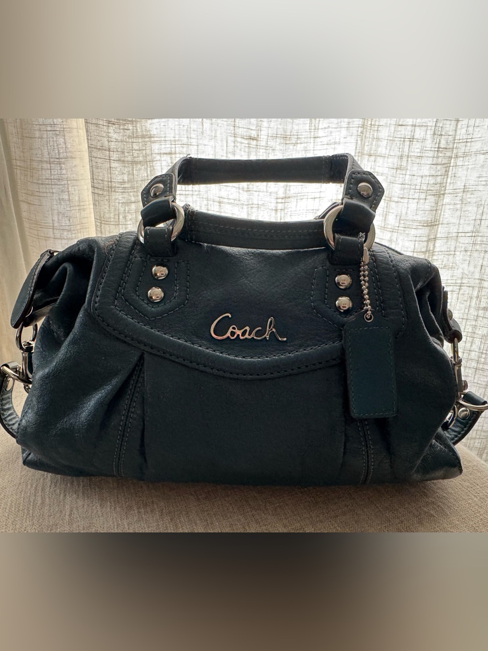 COACH Ashley Leather Satchel Dark Teal Silver Hardware - Authentic